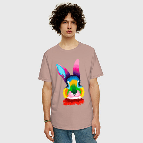 Мужская футболка оверсайз Радужный кролик / Пыльно-розовый – фото 3