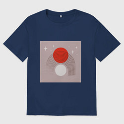 Футболка оверсайз мужская Красное солнце бохо минимализм, цвет: тёмно-синий