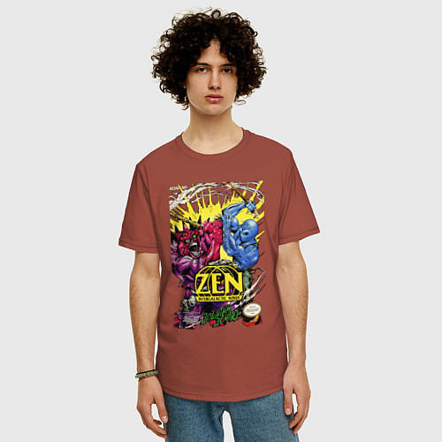 Мужская футболка оверсайз Zen - intergalactic ninja / Кирпичный – фото 3