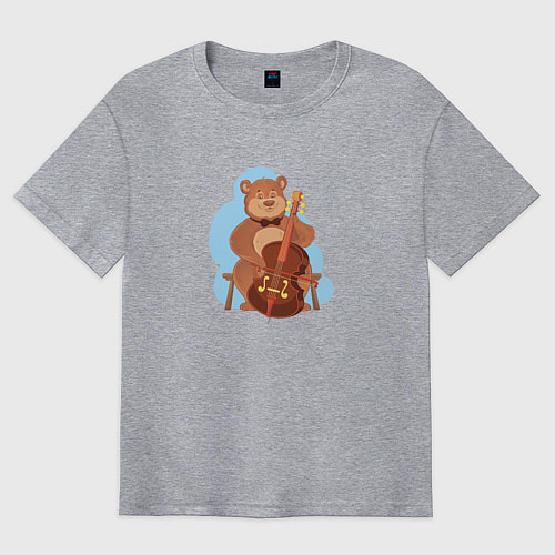 Мужская футболка оверсайз Мишка играет на виолончели / Меланж – фото 1