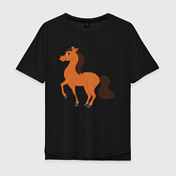 Футболка оверсайз мужская Конь, цвет: черный