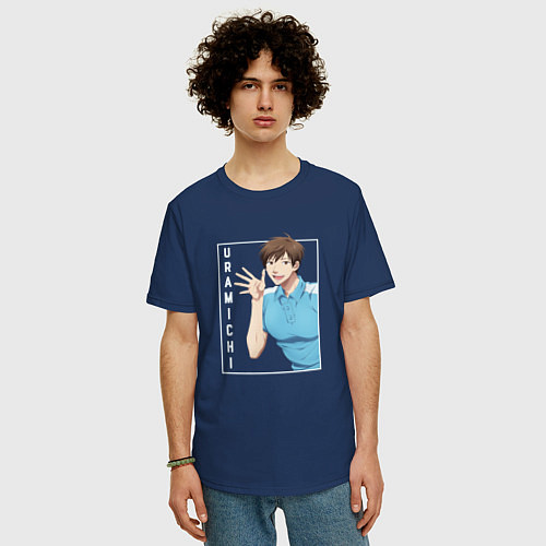 Мужская футболка оверсайз Uramichi Omota - Двуличный братик / Тёмно-синий – фото 3