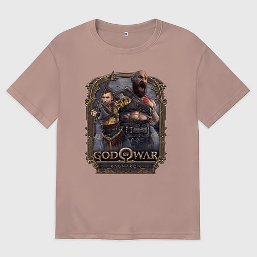 Мужская футболка оверсайз Атрей и Кратос GoW Ragnarok / Пыльно-розовый – фото 1