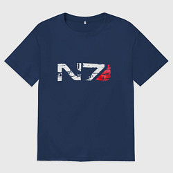 Футболка оверсайз мужская Mass Effect N7 - Logotype, цвет: тёмно-синий
