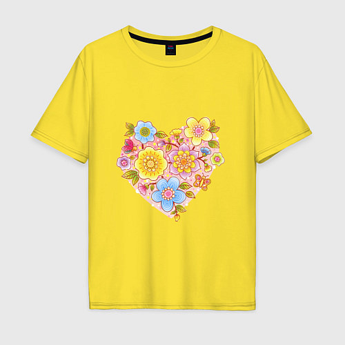 Мужская футболка оверсайз Орнамент цветочный в форме сердца Любовь / Желтый – фото 1