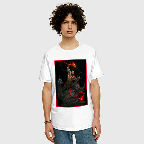 Мужская футболка оверсайз God of War - Кратос против балрога / Белый – фото 3