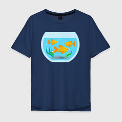 Футболка оверсайз мужская Аквариум и золотые рыбки, цвет: тёмно-синий
