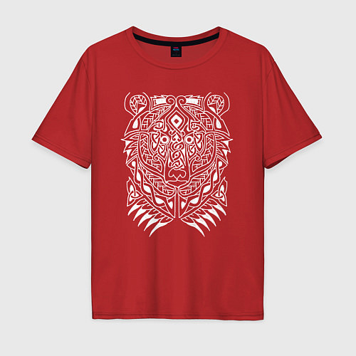 Мужская футболка оверсайз Медвежья голова узорами / Красный – фото 1