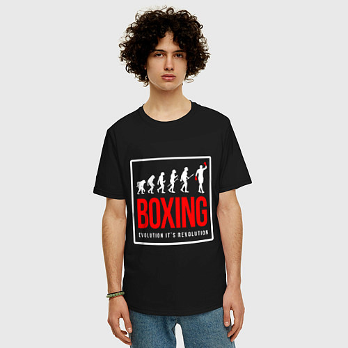 Мужская футболка оверсайз Boxing evolution its revolution / Черный – фото 3