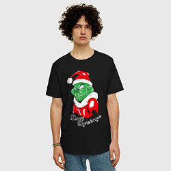 Футболка оверсайз мужская Merry Christmas, Santa Claus Grinch, цвет: черный — фото 2