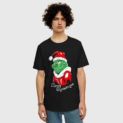 Мужская футболка оверсайз Merry Christmas, Santa Claus Grinch / Черный – фото 3