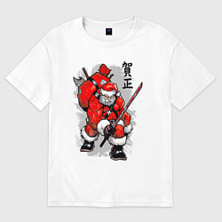 Футболка оверсайз мужская Santa Claus - samurai with katana, цвет: белый