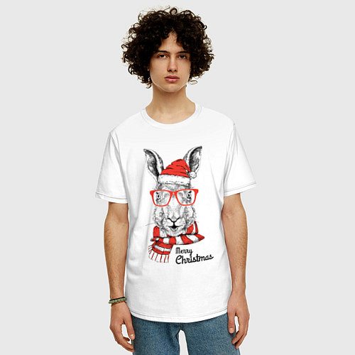Мужская футболка оверсайз Santa Rabbit - Merry Christmas! / Белый – фото 3