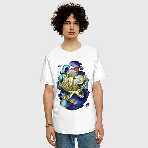 Мужская футболка оверсайз Плоская земля - мир на черепахе / Белый – фото 3