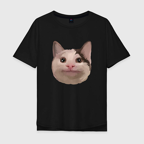 Мужская футболка оверсайз Polite cat meme / Черный – фото 1