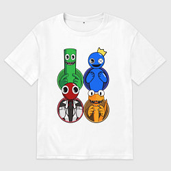 Футболка оверсайз мужская Радужные друзья: Зеленый, Синий, Оранжевый и Красн, цвет: белый