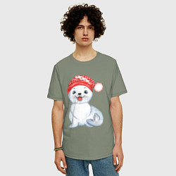 Футболка оверсайз мужская Новогодний тюлень, цвет: авокадо — фото 2