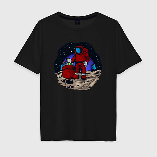 Мужская футболка оверсайз Санта космонавт / Черный – фото 1