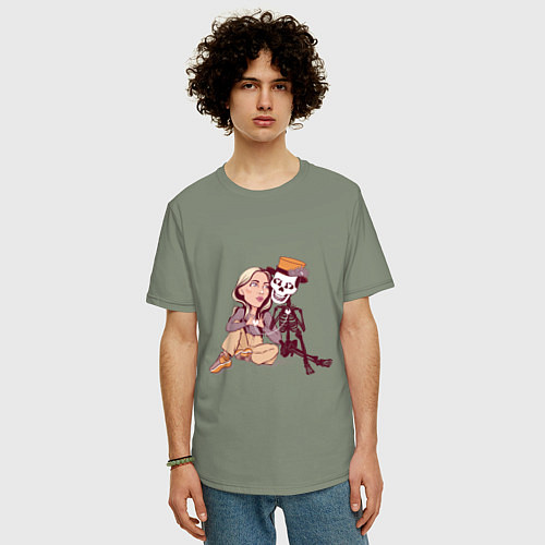 Мужская футболка оверсайз Девушка и скелетик в шляпе / Авокадо – фото 3