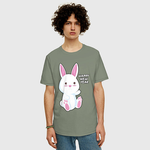 Мужская футболка оверсайз Милый кролик happy / Авокадо – фото 3