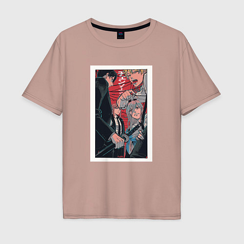 Мужская футболка оверсайз Chainsaw Man Человек-бензопила Аниме / Пыльно-розовый – фото 1