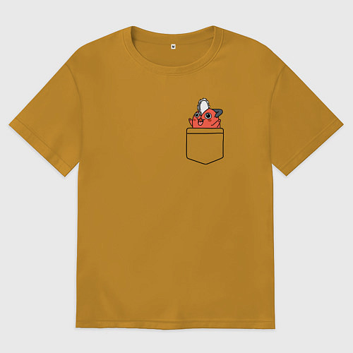 Мужская футболка оверсайз Пачита в кармашке - Человек бензопила / Горчичный – фото 1