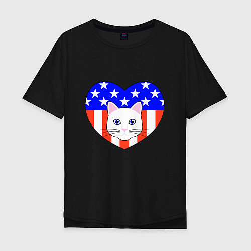 Мужская футболка оверсайз American cat / Черный – фото 1
