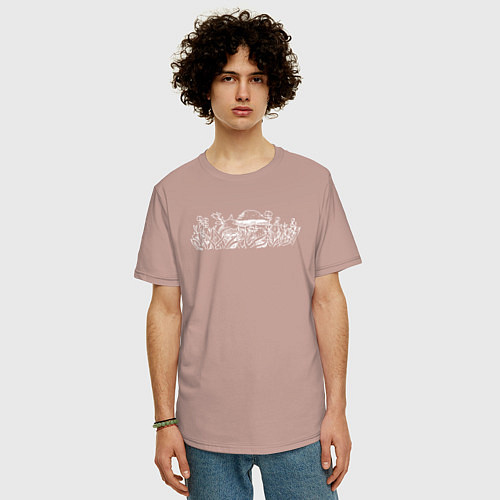 Мужская футболка оверсайз Поляна с грибами / Пыльно-розовый – фото 3