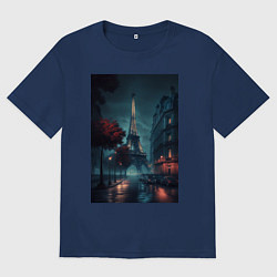 Футболка оверсайз мужская Нейросеть - Ночной Париж, цвет: тёмно-синий
