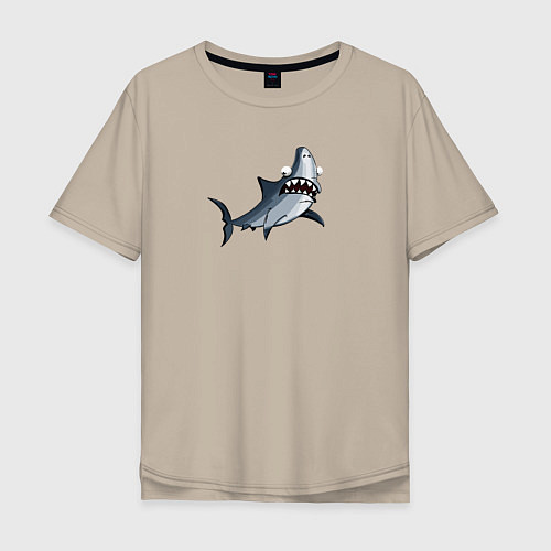 Мужская футболка оверсайз Удивлённая акула / Миндальный – фото 1