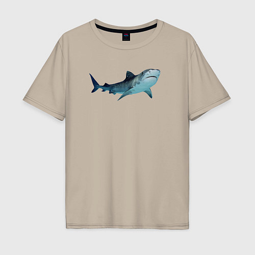 Мужская футболка оверсайз Realistic shark / Миндальный – фото 1