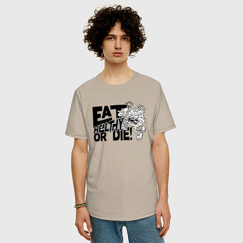 Мужская футболка оверсайз Питайся правильно или умри! / Миндальный – фото 3