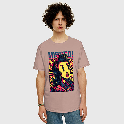 Мужская футболка оверсайз Девушка с чёлкой поп арт / Пыльно-розовый – фото 3