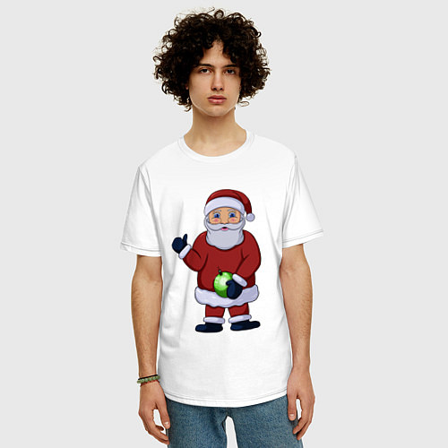 Мужская футболка оверсайз Дед Мороз с елочной игрушкой / Белый – фото 3