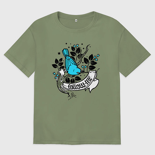 Мужская футболка оверсайз Птица и ягоды - follow me / Авокадо – фото 1