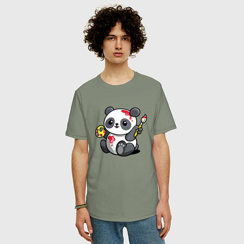 Мужская футболка оверсайз Панда - крутой художник! Cutie / Авокадо – фото 3