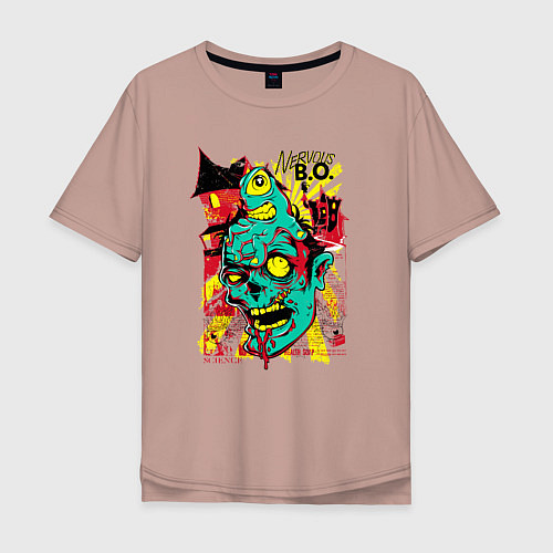 Мужская футболка оверсайз Нервный зомби / Пыльно-розовый – фото 1