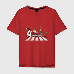 Футболка оверсайз мужская Beatles Christmas, цвет: красный