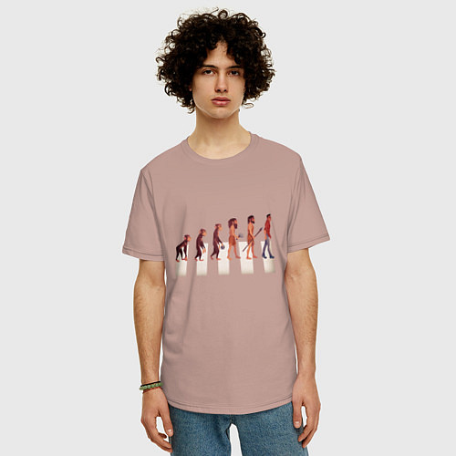 Мужская футболка оверсайз Human evolution / Пыльно-розовый – фото 3