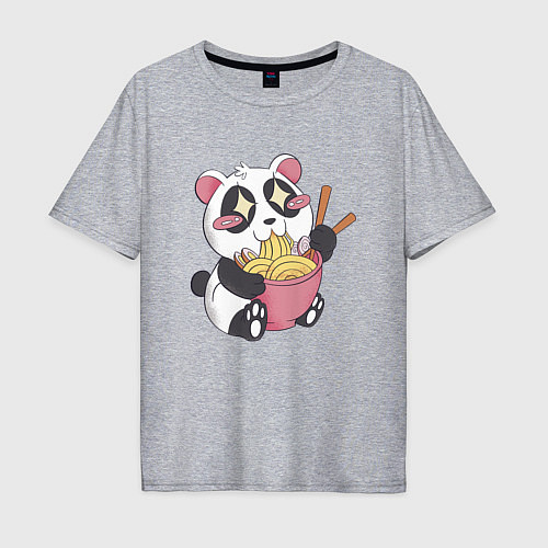 Мужская футболка оверсайз Каваи панда ест рамен / Меланж – фото 1