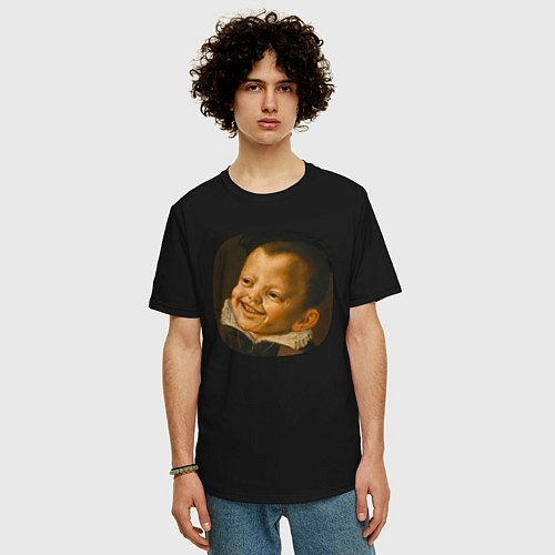 Мужская футболка оверсайз Картина ренессанса - смеющийся мальчик / Черный – фото 3