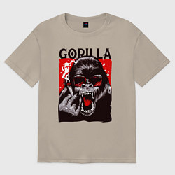 Футболка оверсайз мужская Горилла в очках с сигарой, цвет: миндальный
