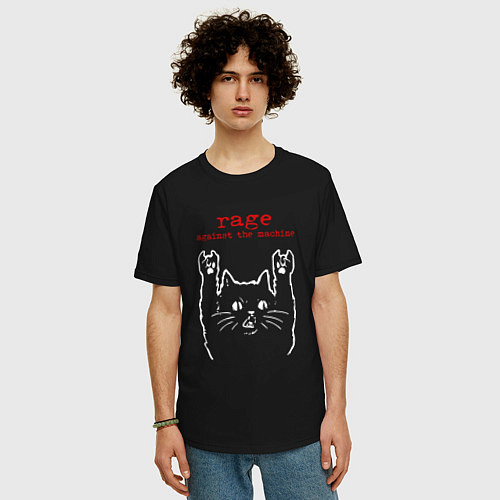 Мужская футболка оверсайз Rage Against the Machine рок кот / Черный – фото 3