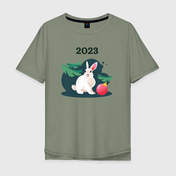 Футболка оверсайз мужская Новогодний кролик 2023, цвет: авокадо