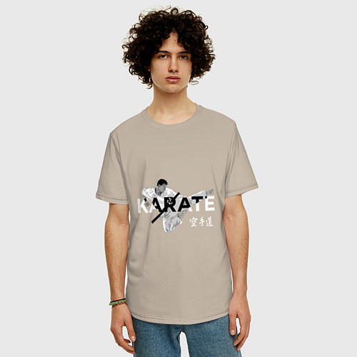 Мужская футболка оверсайз Боец карате / Миндальный – фото 3