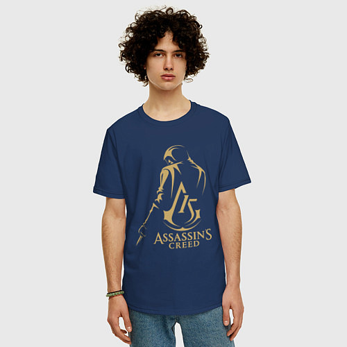 Мужская футболка оверсайз Assassins creed 15 лет / Тёмно-синий – фото 3