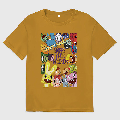 Мужская футболка оверсайз Happy three friends - poster / Горчичный – фото 1