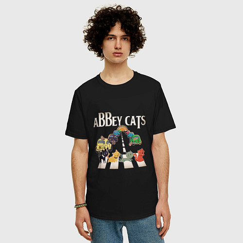 Мужская футболка оверсайз Abbey cats / Черный – фото 3