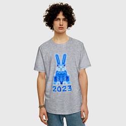Футболка оверсайз мужская Геометрический синий кролик 2023, цвет: меланж — фото 2