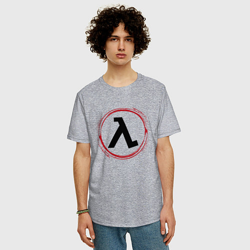 Мужская футболка оверсайз Символ Half-Life и красная краска вокруг / Меланж – фото 3
